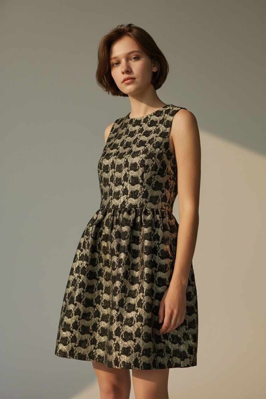 Crown & Ivy Sleeveless Zebra Print Dress Black Gold Metallic Knee Length Size 12